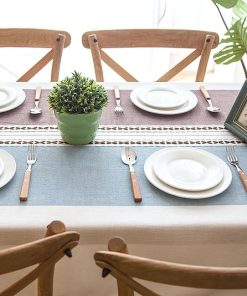 Nappe-en-lin-marron-et-bleu